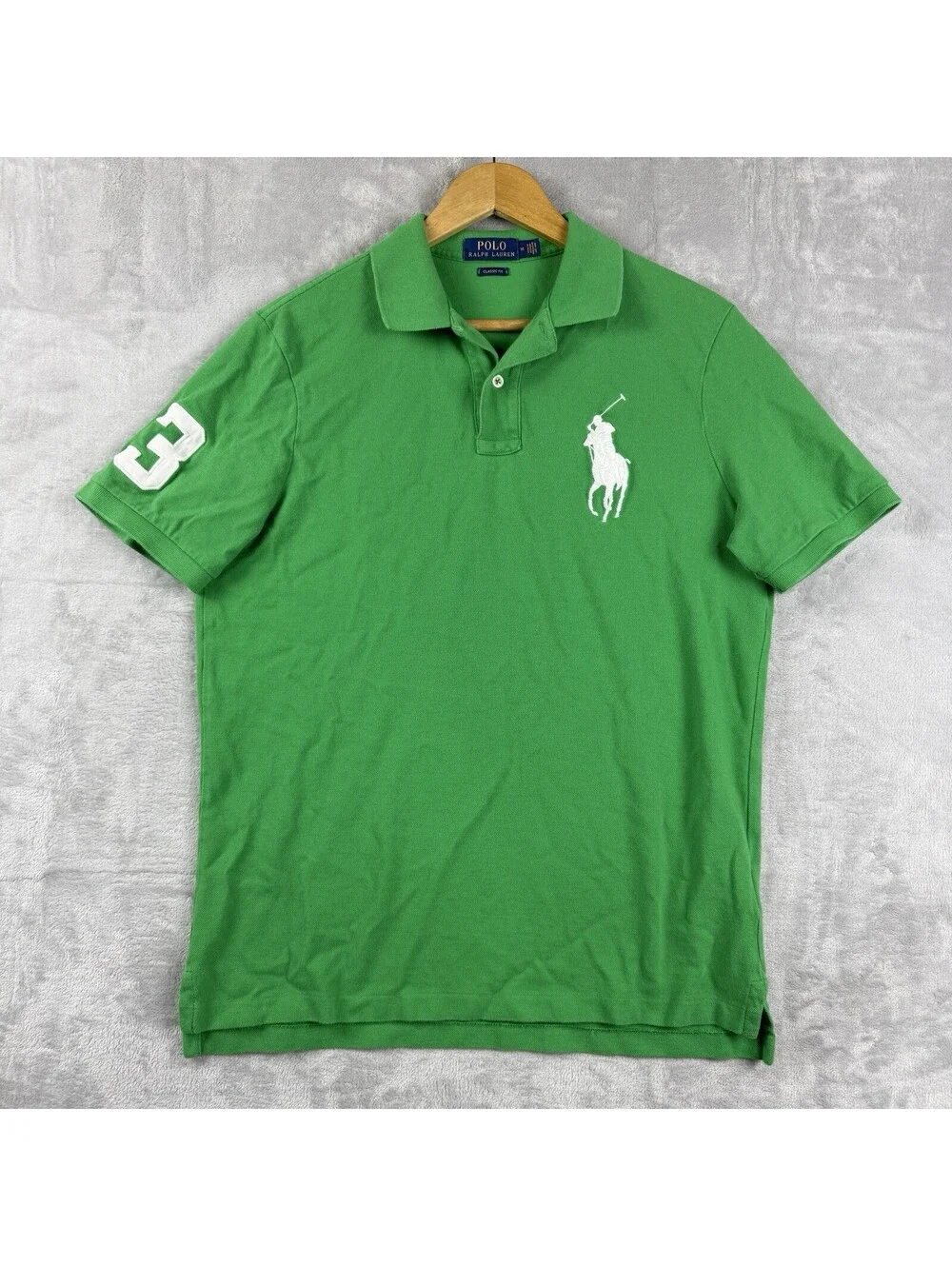 Polo Ralph Lauren Men M Green Classic Fit Big Pony Number 3 Polo Shirt Y2K Prep